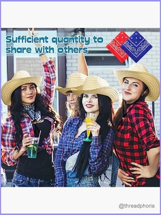 12 Straw Cowboy Hats with Bandanas Party Costume Set Western Style Adjustable main image 4
